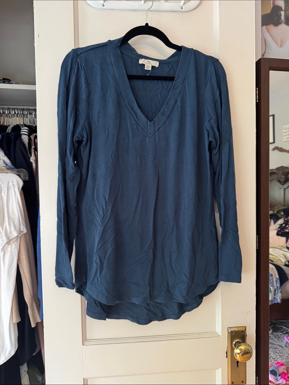 Halston Heritage Blue V-Neck Long Sleeve Tee